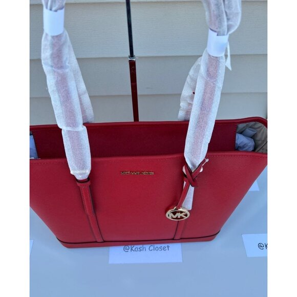 Michael Kors Tote Large Saffiano Leather Jet Set Travel Bag Flame - Picture 5 of 9